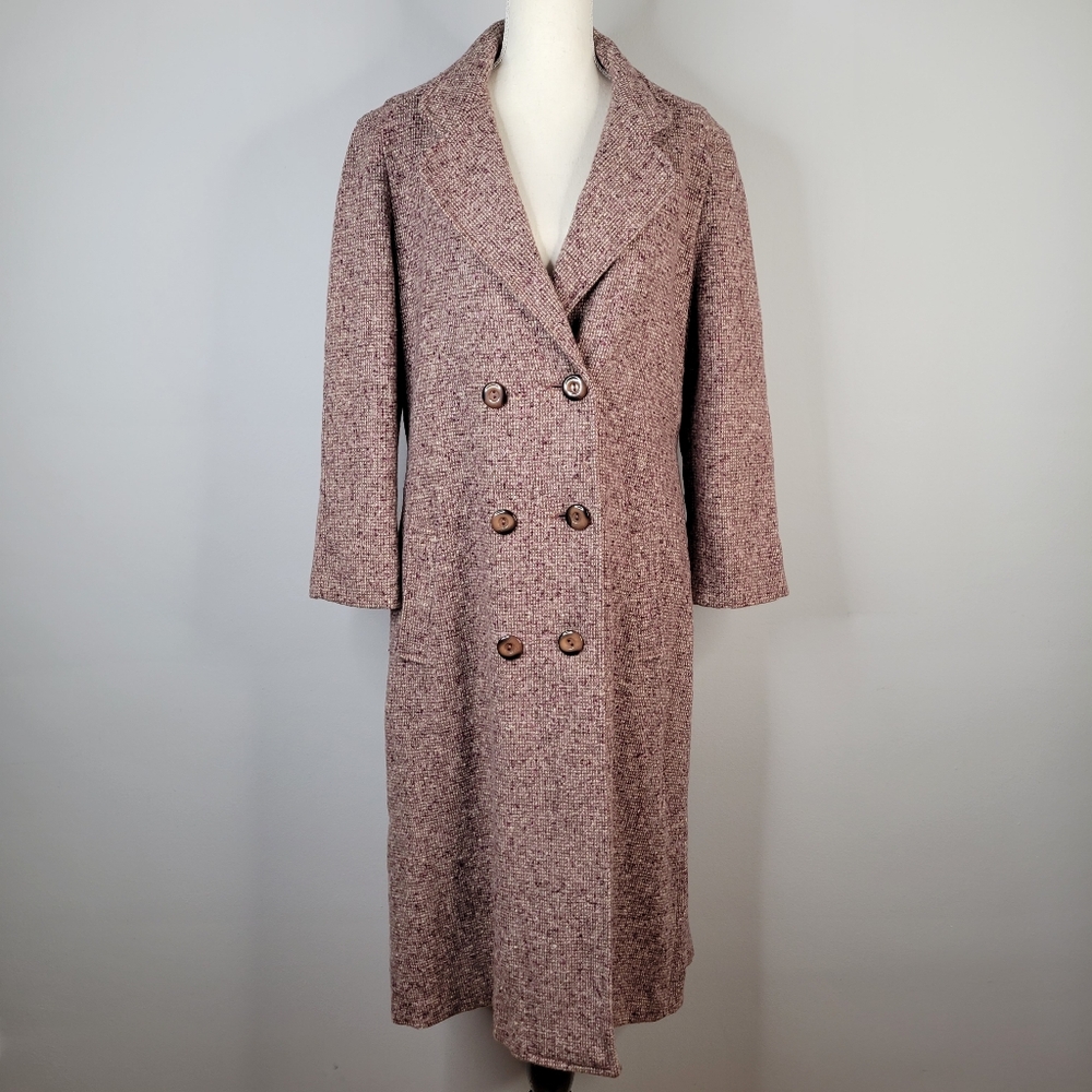 Vintage Prime Source New York Maroon & Cream Pea Coat - CHECK MEASUREMENTS